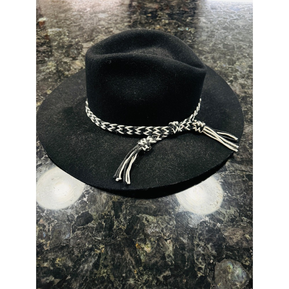 Mossant Paris Fedora Hat Womens M Black Excellent Australian Wool Braided Band